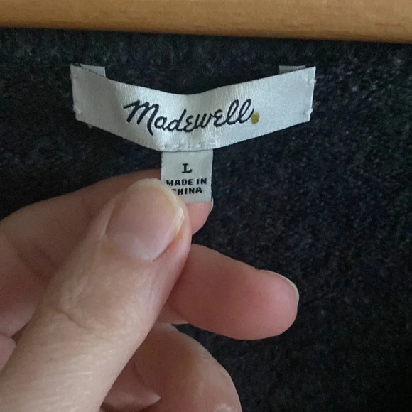 Madewell dark gray wool blend v-neck balloon sleeve sweater - Picture 6 of 7